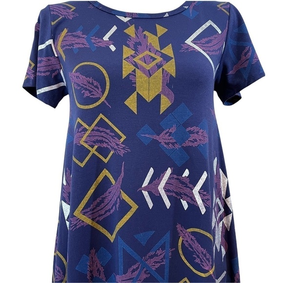 LulaRoe Navy, Purple, Gold Aztec Print Carley High Low Swing Dress-Size XXS - Picture 6 of 8